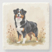 Australian Shepherd Black Tricolor Aussie Dog Steinuntersetzer (Vorderseite)