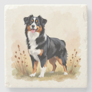 Australian Shepherd Black Tricolor Aussie Dog Steinuntersetzer