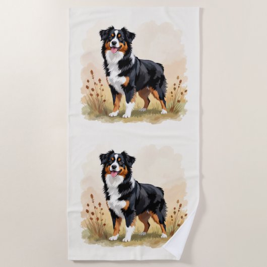 Australian Shepherd Black Tricolor Aussie Dog Strandtuch (Vorderseite)
