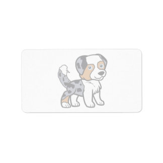 Australian Shepherd Blue Merle Cartoon with Tail Adressaufkleber