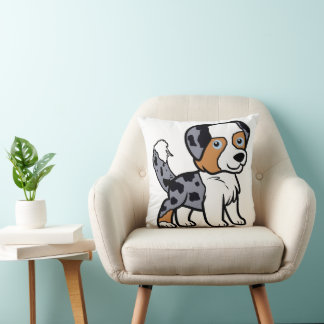 Australian Shepherd Blue Merle Cartoon with Tail Kissen