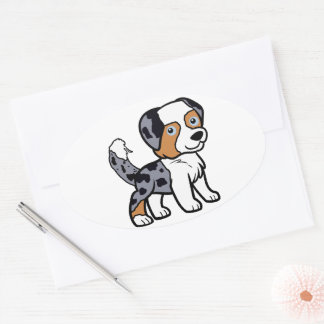Australian Shepherd Blue Merle Cartoon with Tail Ovaler Aufkleber