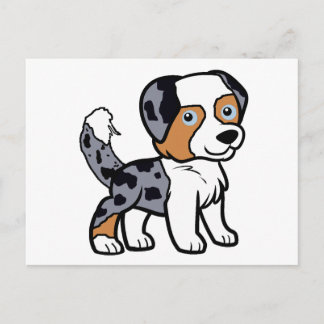 Australian Shepherd Blue Merle Cartoon with Tail Postkarte