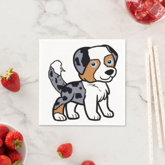 Australian Shepherd Blue Merle Cartoon with Tail Serviette