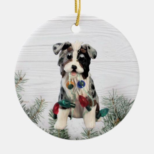 Australian Shepherd Blue Merle Tricolor Keramik C Ornament (Vorne)
