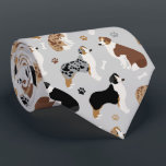 Australian Shepherd Bones and Paws Gray Neck Tie Krawatte<br><div class="desc">Cute Australian Shepherds / Aussie dogs in black,  brown and merle coats sit and stand scattered dog bones and paw prints on a light gray background.</div>