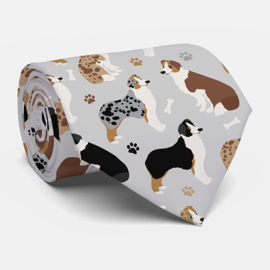 Australian Shepherd Bones and Paws Gray Neck Tie Krawatte (Gerollt)
