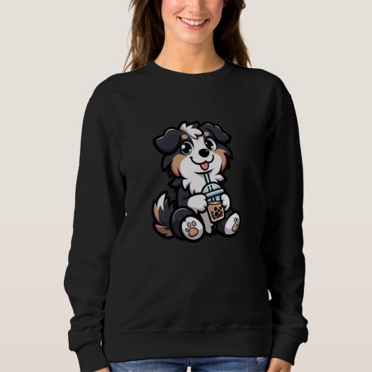 Australian Shepherd Bubble Tea Dog Funny Boba Sweatshirt (Vorderseite)