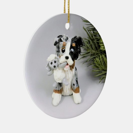 Australian Shepherd Bue Merle Keramik Ornament (Rechts)