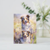 Australian Shepherd bunte Aquarellkunst Postkarte (Stehend Vorderseite)