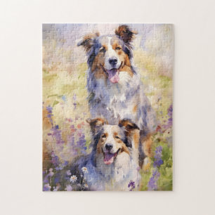 Australian Shepherd bunte Aquarellkunst Puzzle