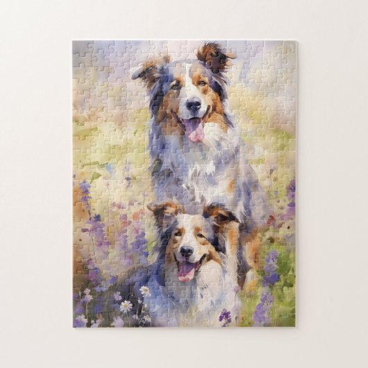 Australian Shepherd bunte Aquarellkunst Puzzle (Vertikal)