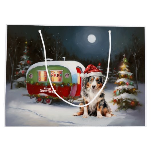 Australian Shepherd Caravan Christmas Adventure Große Geschenktüte (Rückseite)