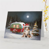 Australian Shepherd Caravan Christmas Adventure Karte (Gelbe Blume)