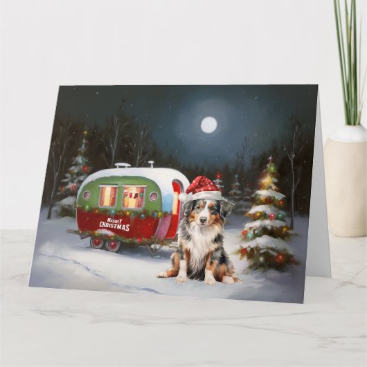 Australian Shepherd Caravan Christmas Adventure Karte (Vorderseite)