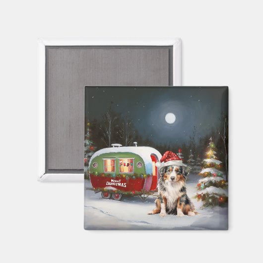 Australian Shepherd Caravan Christmas Adventure Magnet (Vorderseite/Rückseite)