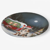 Australian Shepherd Caravan Christmas Adventure Pappteller (Schrägansicht)