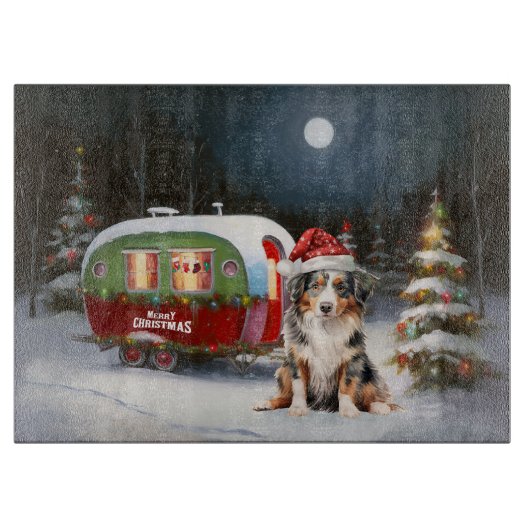 Australian Shepherd Caravan Christmas Adventure Schneidebrett (Vorderseite)