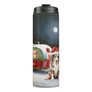 Australian Shepherd Caravan Christmas Adventure Thermosbecher