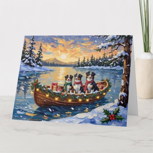 Australian Shepherd Christmas Boat Holiday Karte (Vorderseite)