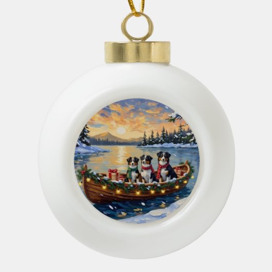 Australian Shepherd Christmas Boat Holiday Keramik Kugel-Ornament (Vorderseite)