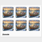 Australian Shepherd Christmas Boat Holiday Quadratischer Aufkleber (Blatt)