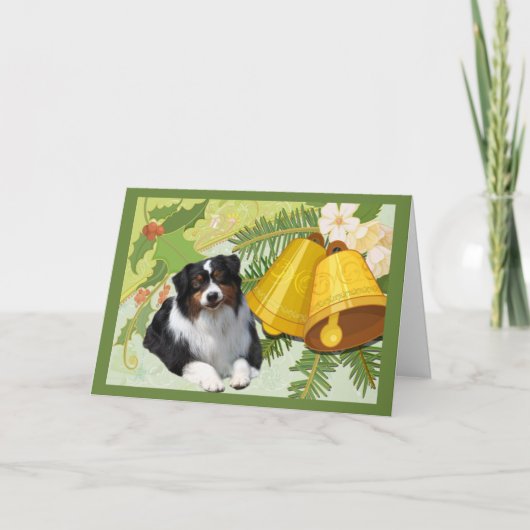 Australian Shepherd Christmas Card Bells Feiertagskarte (Vorderseite)