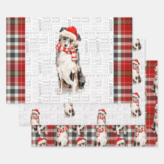 Australian Shepherd Christmas Dog und Kariert Geschenkpapier Set (Set)