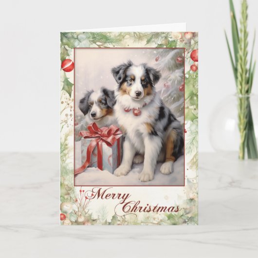 Australian Shepherd Christmas Feiertagskarte (Vorderseite)