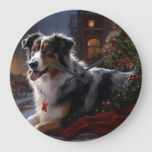 Australian Shepherd Christmas Festive Season Große Wanduhr