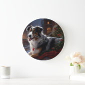 Australian Shepherd Christmas Festive Season Große Wanduhr (Zuhause)