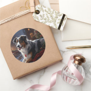 Australian Shepherd Christmas Festive Season Runder Aufkleber
