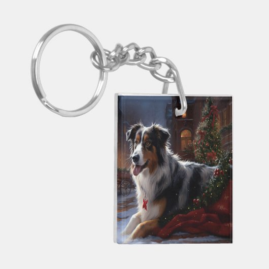 Australian Shepherd Christmas Festive Season Schlüsselanhänger (Vorderseite links)