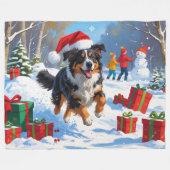 Australian Shepherd Christmas Festive Snow Scene Fleecedecke (Vorderseite (Horizontal))