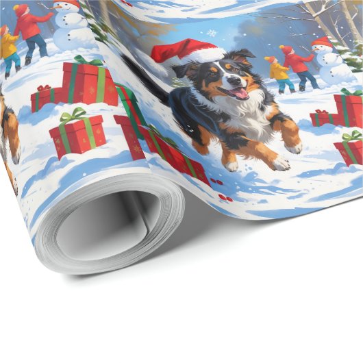 Australian Shepherd Christmas Festive Snow Scene Geschenkpapier (Rolleneckpunkt)