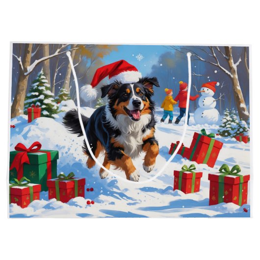 Australian Shepherd Christmas Festive Snow Scene Große Geschenktüte (Rückseite)