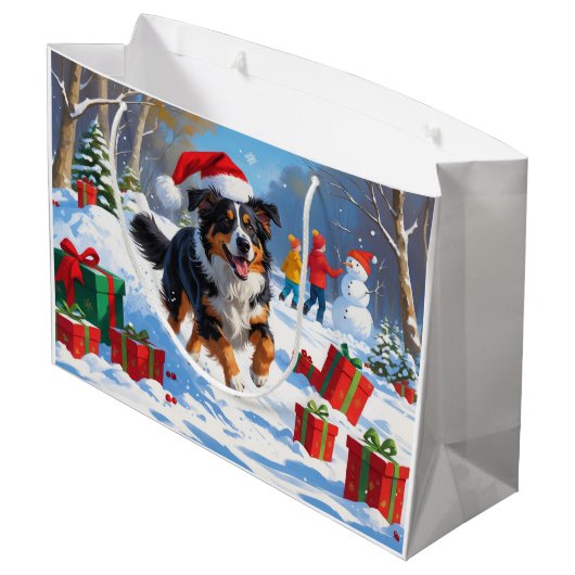 Australian Shepherd Christmas Festive Snow Scene Große Geschenktüte (Rückseite Schrägansicht)