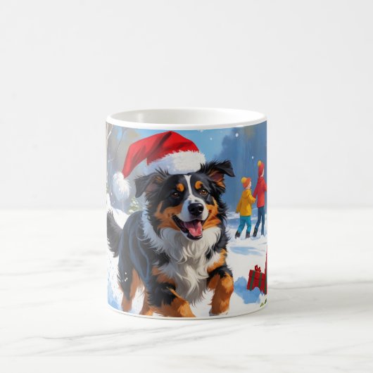 Australian Shepherd Christmas Festive Snow Scene Kaffeetasse (Mittel)
