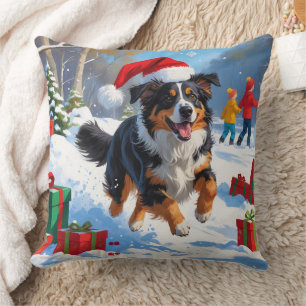Australian Shepherd Christmas Festive Snow Scene Kissen