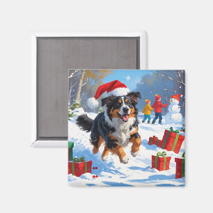 Australian Shepherd Christmas Festive Snow Scene Magnet