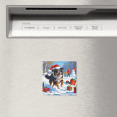 Australian Shepherd Christmas Festive Snow Scene Magnet (In Situ (Geschirrspüler))