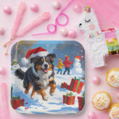 Australian Shepherd Christmas Festive Snow Scene Pappteller (Party)