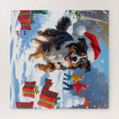 Australian Shepherd Christmas Festive Snow Scene Puzzle (Horizontal)