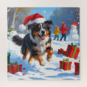 Australian Shepherd Christmas Festive Snow Scene Puzzle