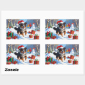 Australian Shepherd Christmas Festive Snow Scene Rechteckiger Aufkleber (Blatt)