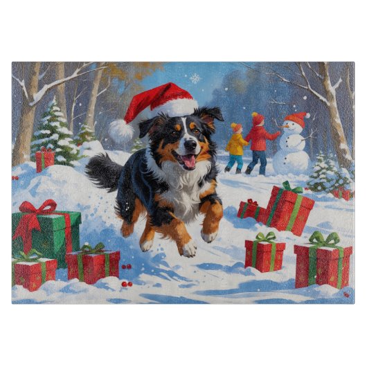 Australian Shepherd Christmas Festive Snow Scene Schneidebrett (Vorderseite)