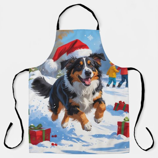 Australian Shepherd Christmas Festive Snow Scene Schürze (Vorderseite)