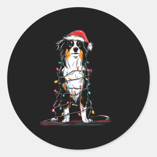 Australian Shepherd Christmas Graphics Dog Lights Runder Aufkleber (Vorderseite)