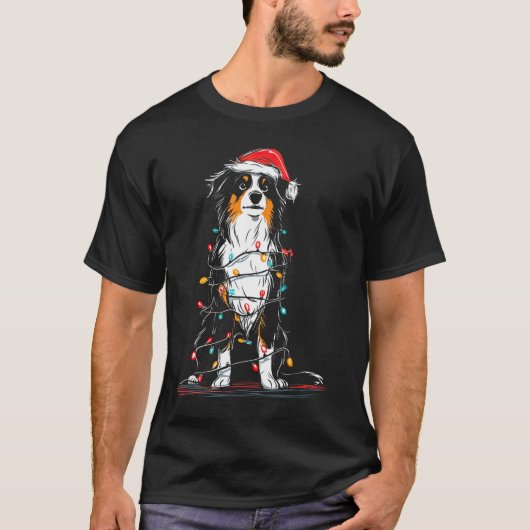 Australian Shepherd Christmas Graphics Dog Lights T-Shirt (Vorderseite)