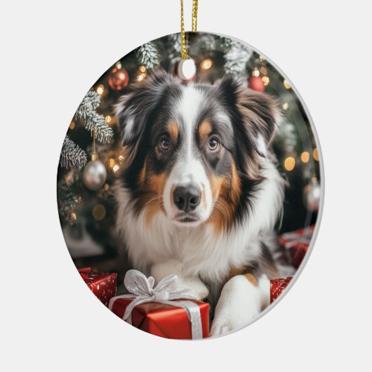 Australian Shepherd Christmas Keramik Ornament (Links)